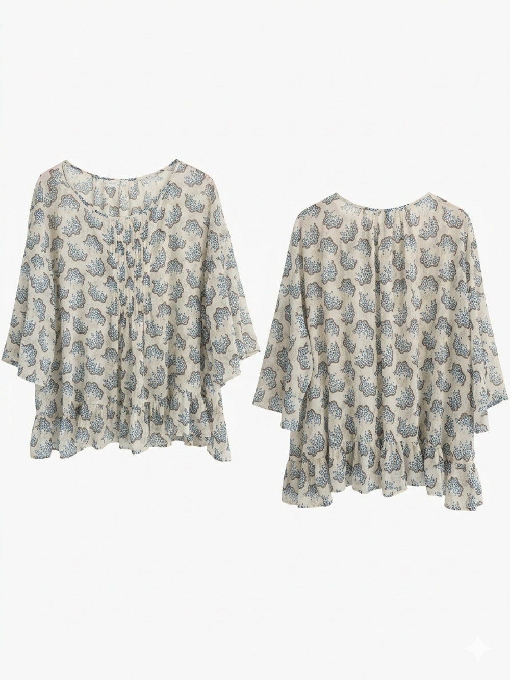 Anna Sui Cream Blouse with Blue Floral Motif
